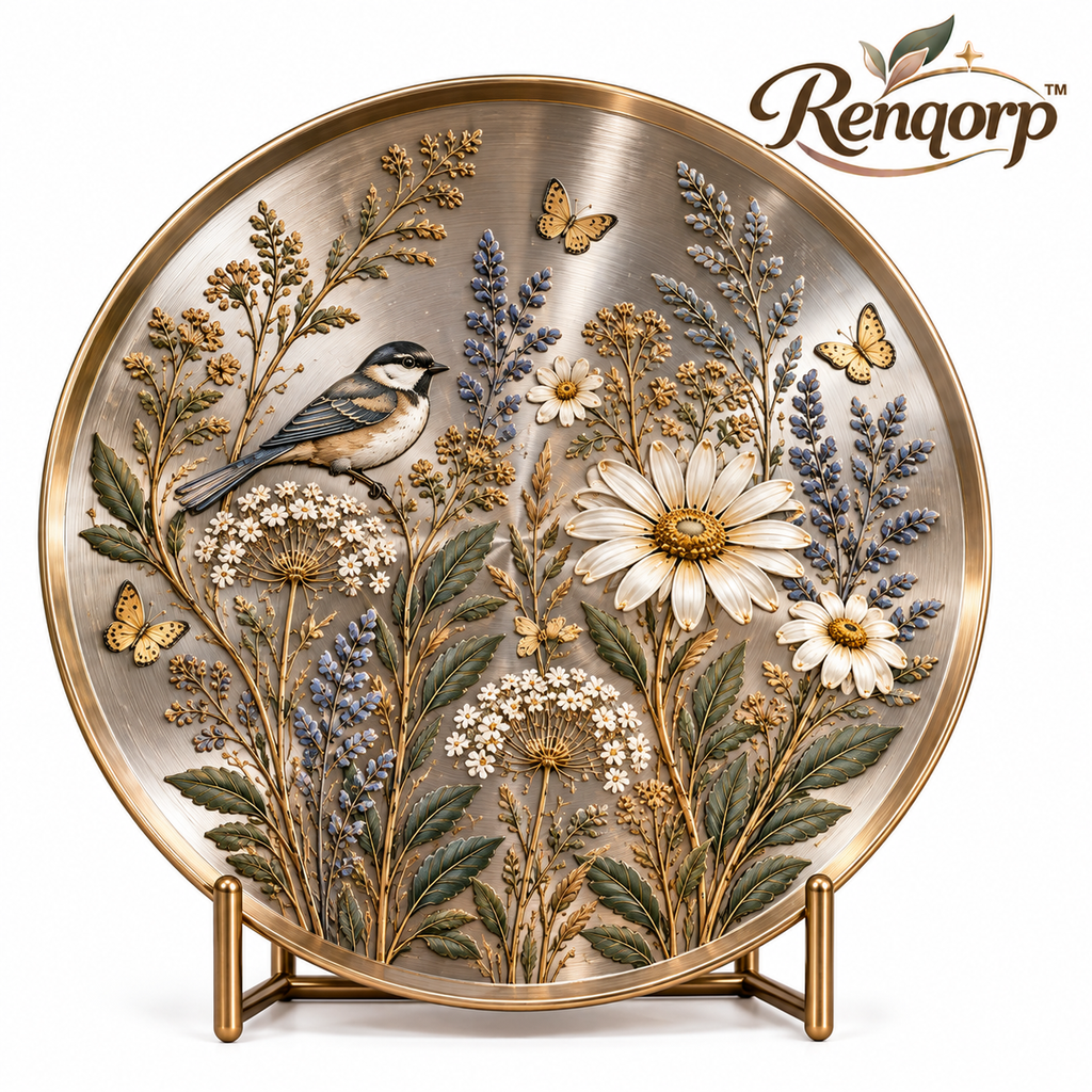 Renqorp™ Field Etch Original Illustrated Steel Art Plate | Botanical Celestial Metal Desk Decor