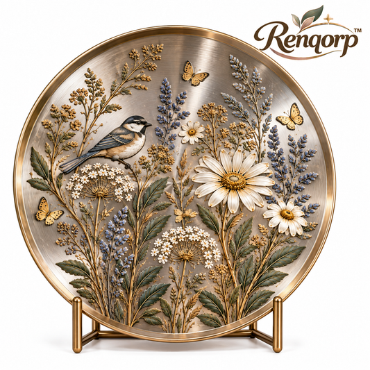 Renqorp™ Field Etch Original Illustrated Steel Art Plate | Botanical Celestial Metal Desk Decor