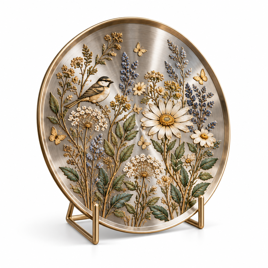 Renqorp™ Field Etch Original Illustrated Steel Art Plate | Botanical Celestial Metal Desk Decor