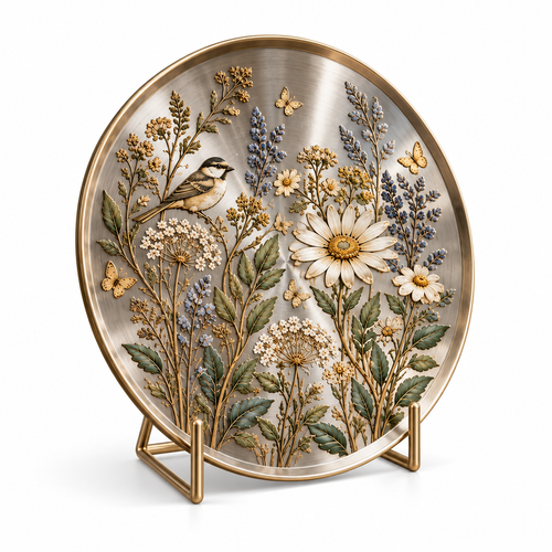 Renqorp™ Field Etch Original Illustrated Steel Art Plate | Botanical Celestial Metal Desk Decor