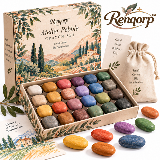 Renqorp™ Atelier Pebble 12-Piece Designer Crayon Set | Sculpted Drawing Crayons Creative Art Gift