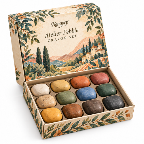 Renqorp™ Atelier Pebble 12-Piece Designer Crayon Set | Sculpted Drawing Crayons Creative Art Gift
