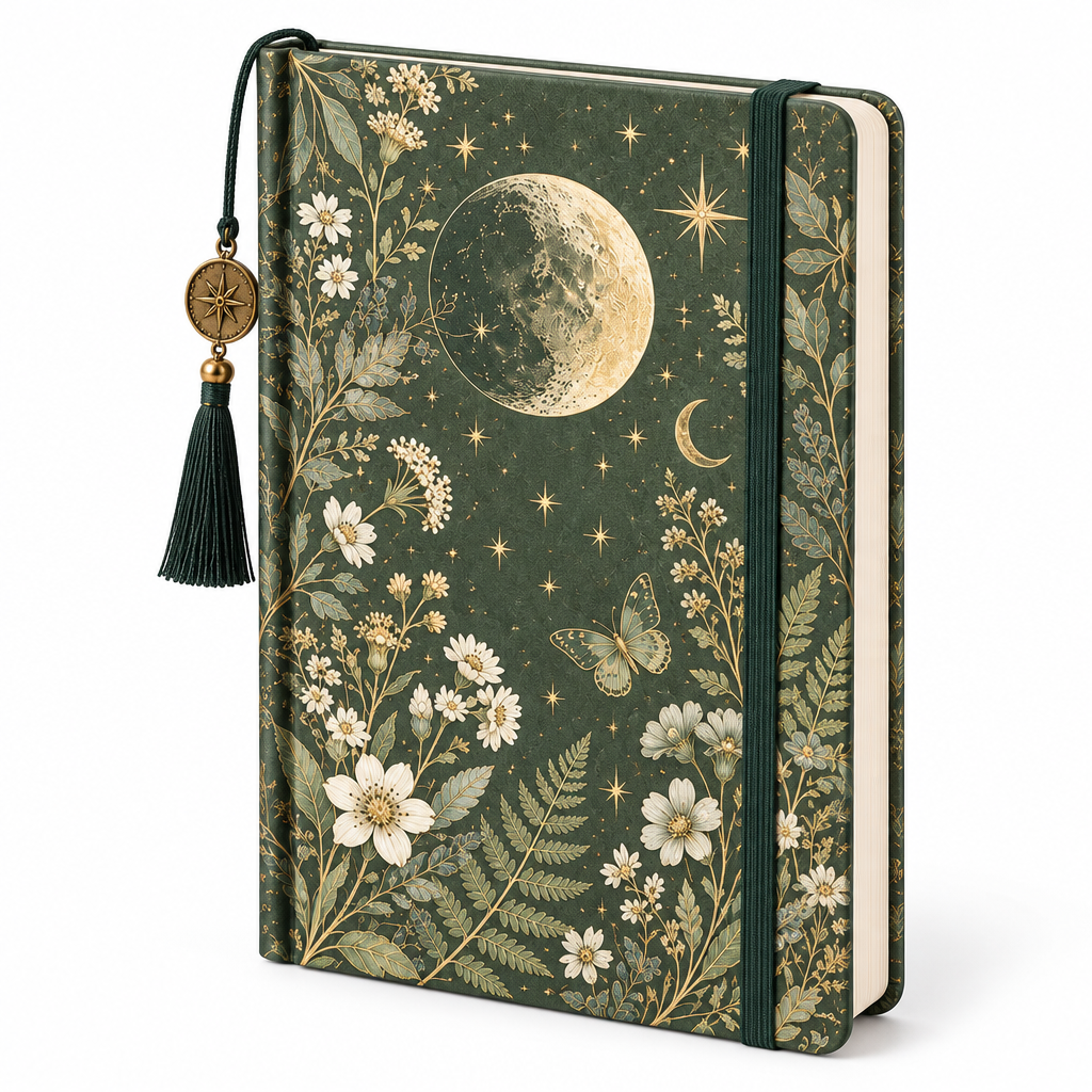 Renqorp™ Moonlit Herbarium Botanical Celestial Hardcover Journal | Premium Lined Writing Notebook