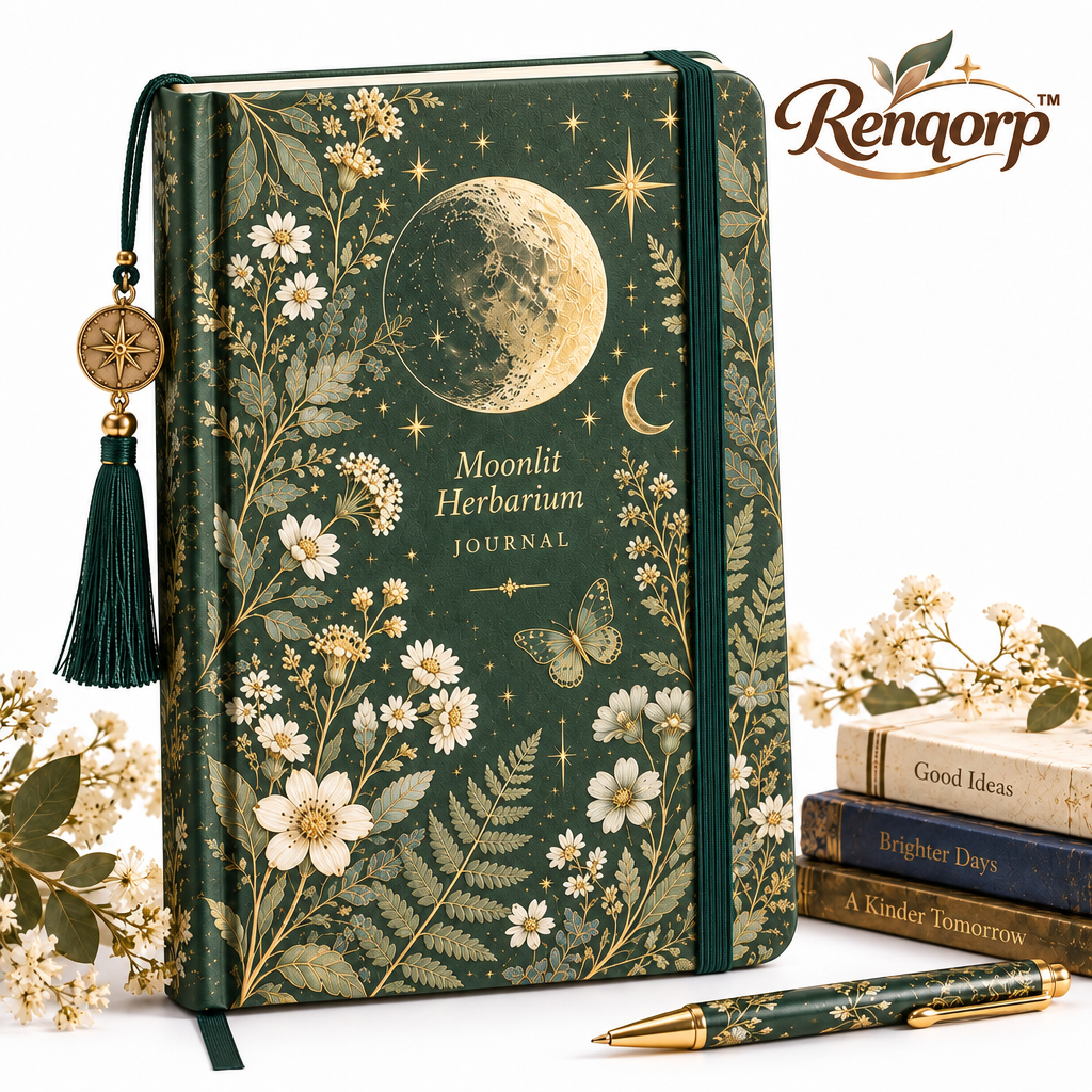 Renqorp™ Moonlit Herbarium Botanical Celestial Hardcover Journal | Premium Lined Writing Notebook