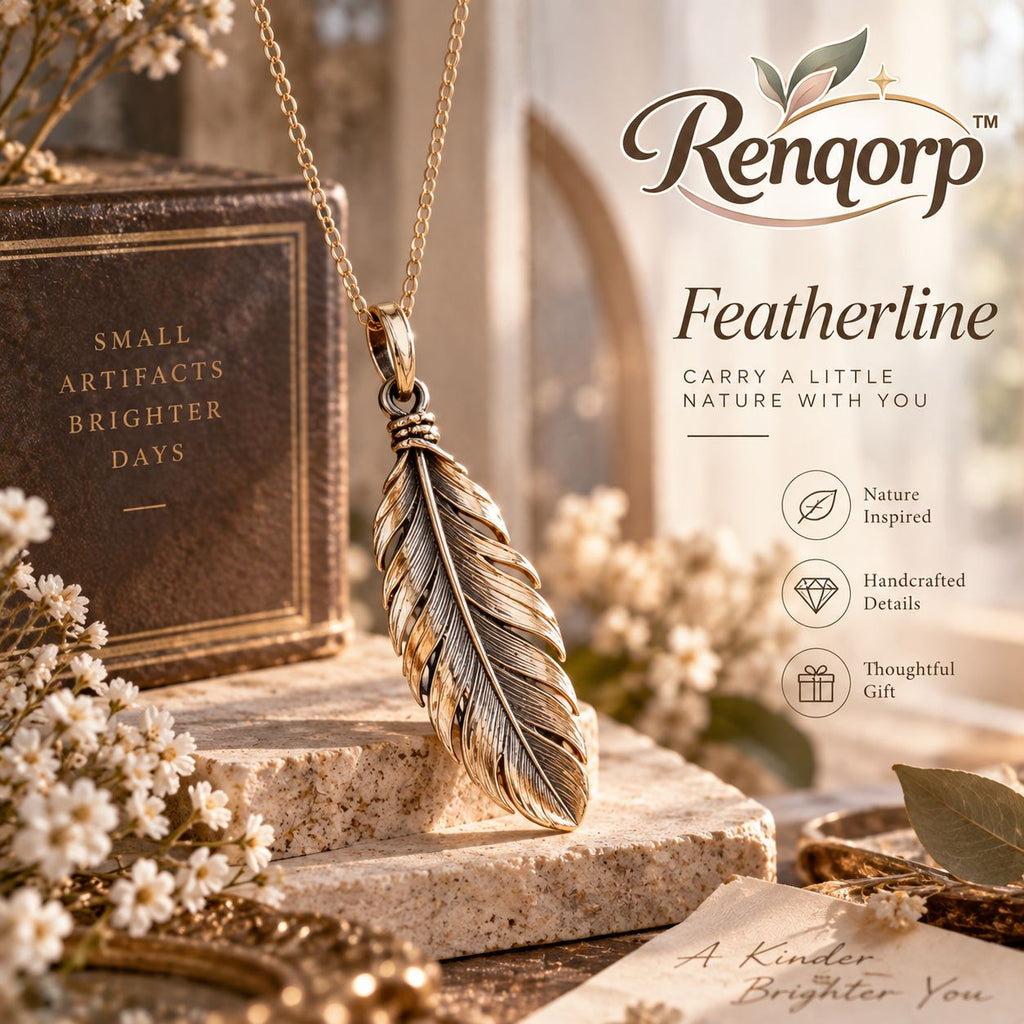 Renqorp™ Featherline Handmade Feather Pendant Necklace | Minimal Vintage Nature Inspired Jewelry