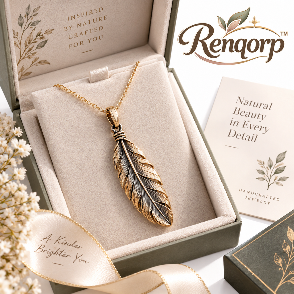 Renqorp™ Featherline Handmade Feather Pendant Necklace | Minimal Vintage Nature Inspired Jewelry
