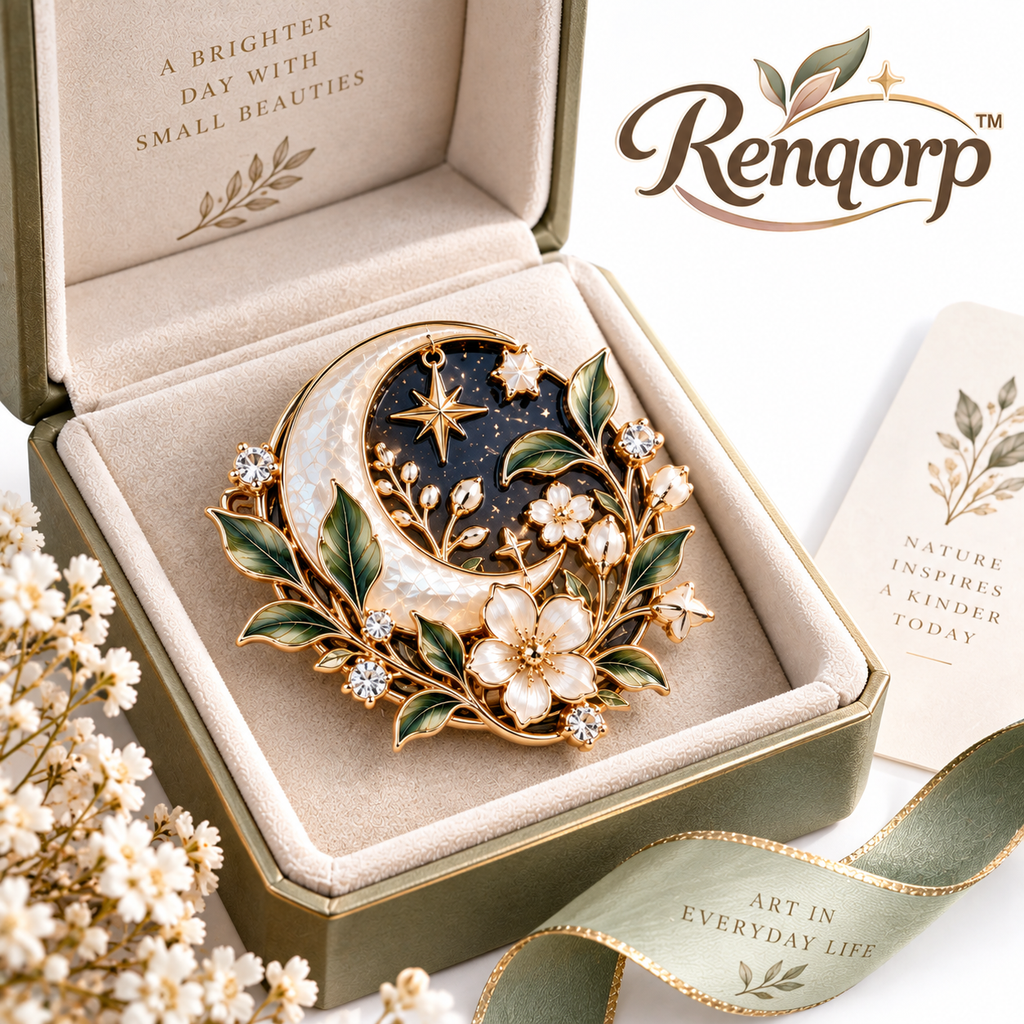 Renqorp™ Nocturne Garden Celestial Botanical Brooch | Moon Star Plant Vintage Inspired Lapel Pin