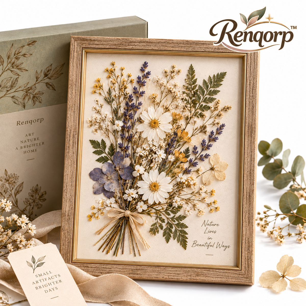 Renqorp™ Meadow Archive Handmade Pressed Dried Flower Frame | Botanical Herbarium Wall Art