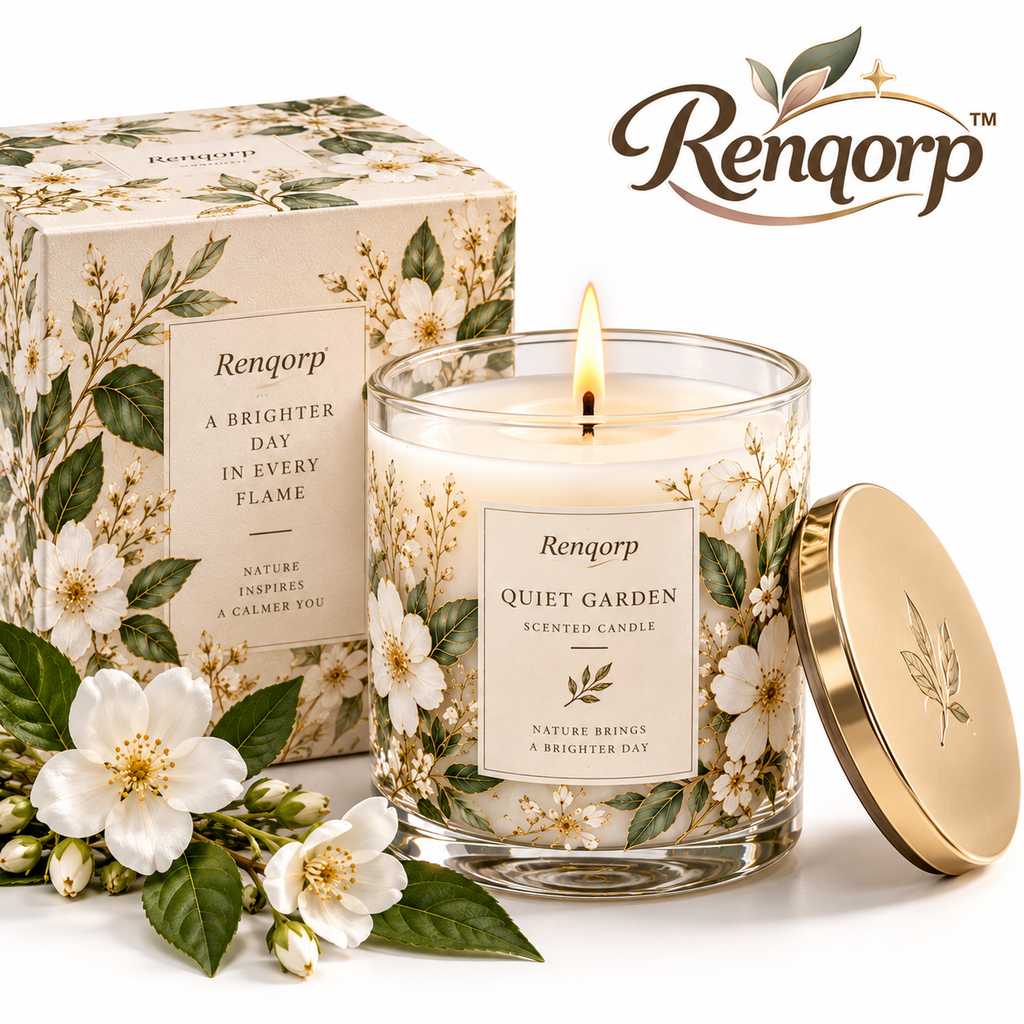 Renqorp™ Quiet Garden 8 oz Hand-Poured Botanical Scented Candle | Soy Wax Blend Home Fragrance