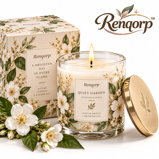 Renqorp™ Quiet Garden 8 oz Hand-Poured Botanical Scented Candle | Soy Wax Blend Home Fragrance