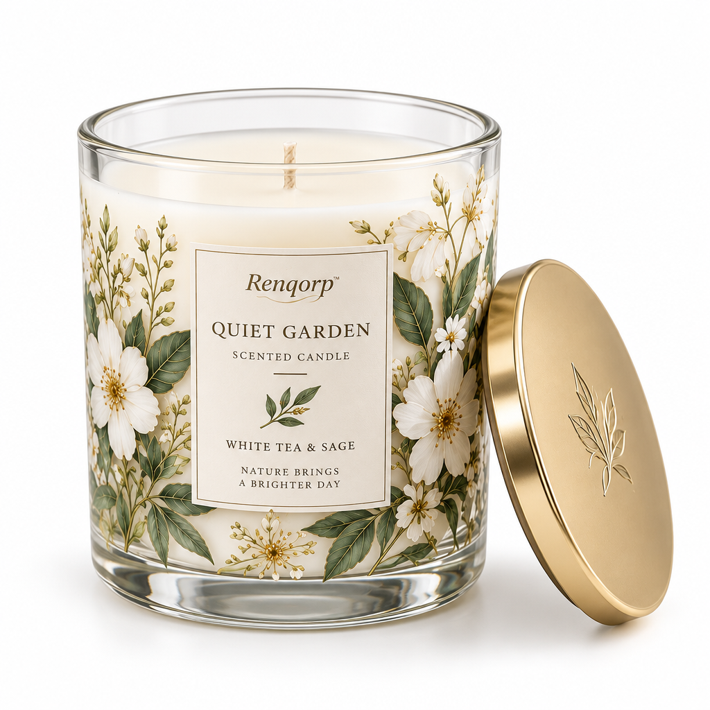 Renqorp™ Quiet Garden 8 oz Hand-Poured Botanical Scented Candle | Soy Wax Blend Home Fragrance