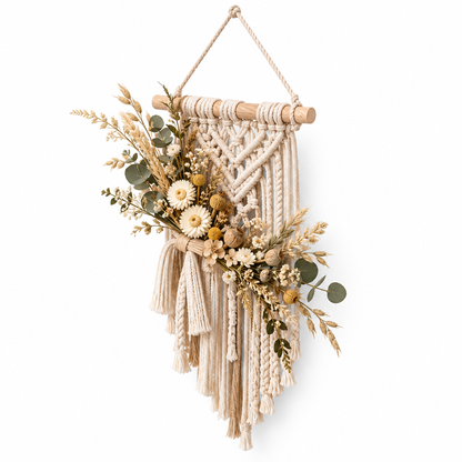 Renqorp™ Prairie Loop Handwoven Dried Floral Wall Hanging | Botanical Fiber Art Home Decor