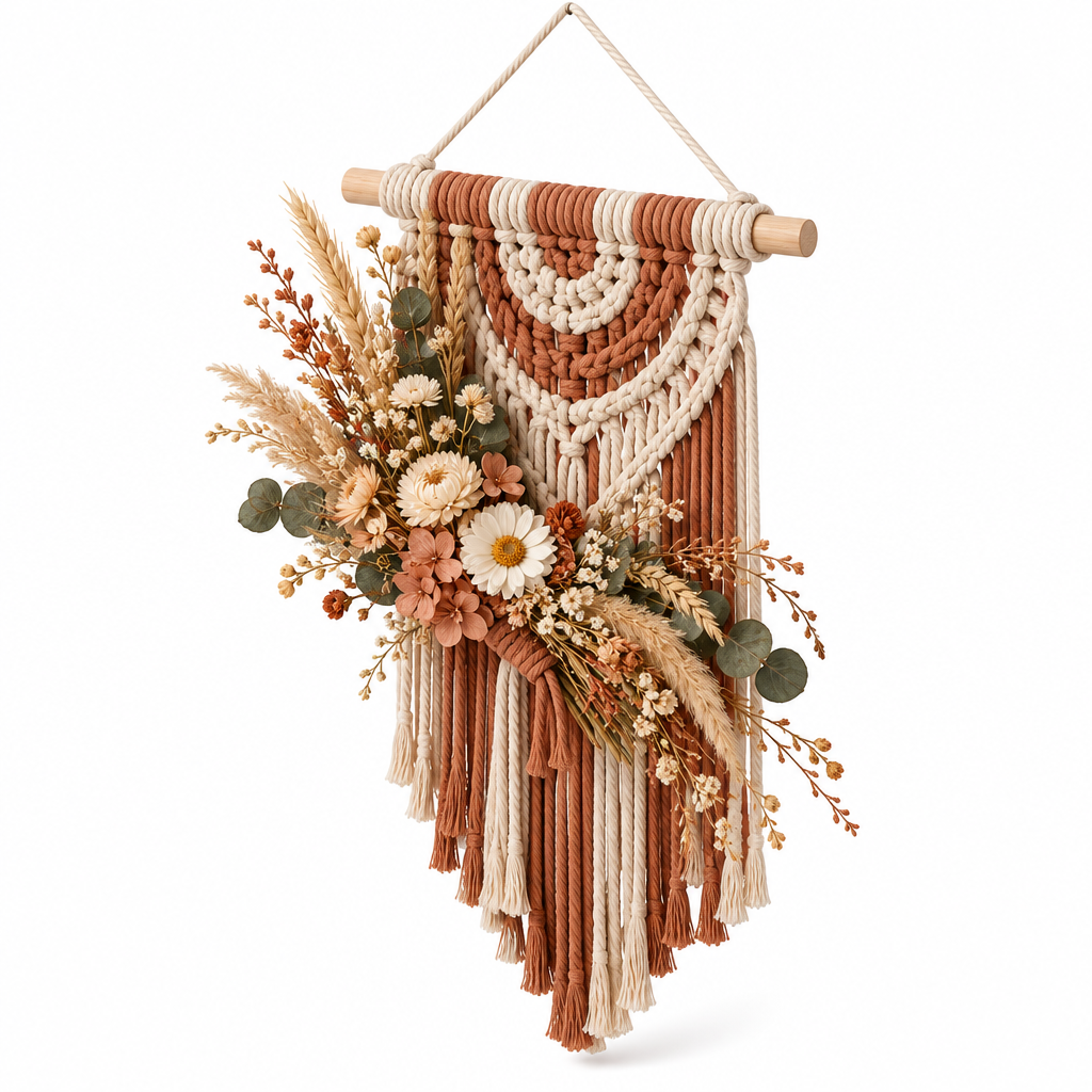 Renqorp™ Prairie Loop Handwoven Dried Floral Wall Hanging | Botanical Fiber Art Home Decor