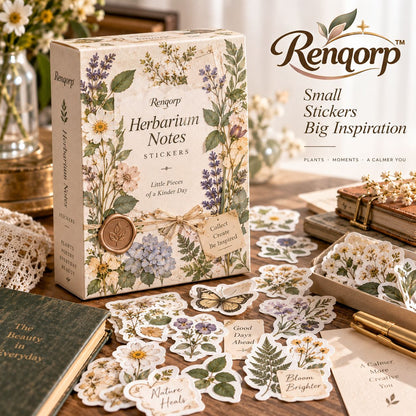 Renqorp™ Herbarium Notes Botanical Planner Sticker Book | 3 Original Plant Illustration Sheets