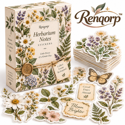 Renqorp™ Herbarium Notes Botanical Planner Sticker Book | 3 Original Plant Illustration Sheets