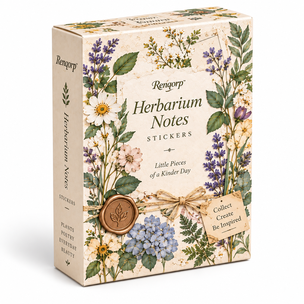 Renqorp™ Herbarium Notes Botanical Planner Sticker Book | 3 Original Plant Illustration Sheets