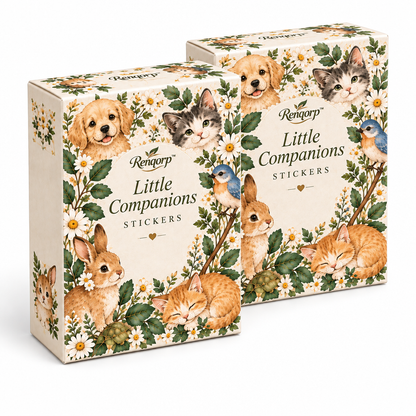 Renqorp™ Little Companions Cute Animal Planner Sticker Book | 3 Hand-Drawn Journal Sticker Sheets